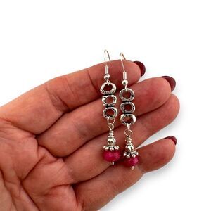 Faceted Hot Pink Jade Earrings 925 Sterling Silver Ear Wires